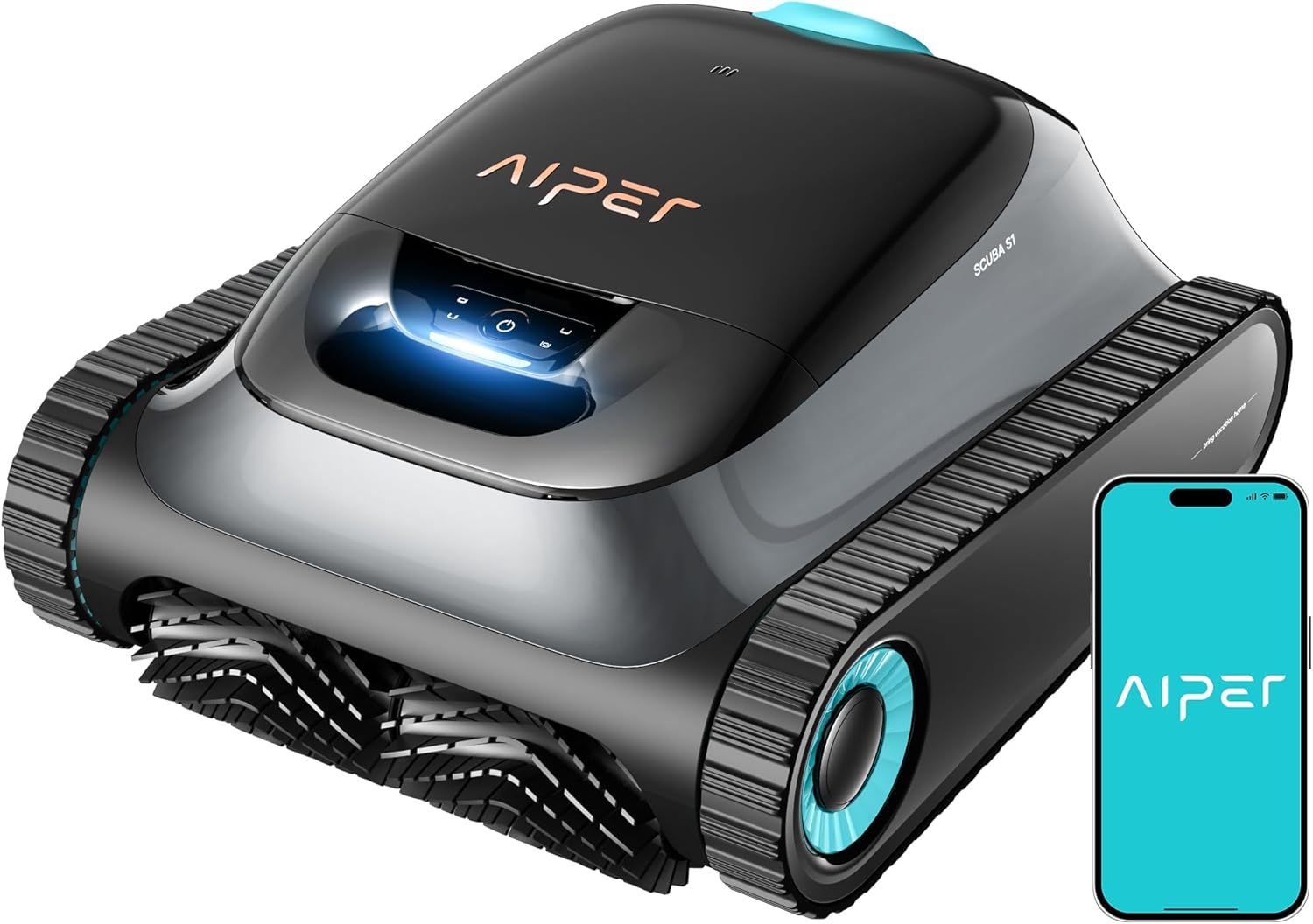 (APP Upgrade) AIPER Scuba S1 Poolroboter Boden und Wand, Wasserlinienreinigung, 3μm Ultrafeiner Filter, 180 Min. Akkulaufzeit, 15900LPH Leistungsstarker Poolsauger mit APP, Für Eingelassene Pools