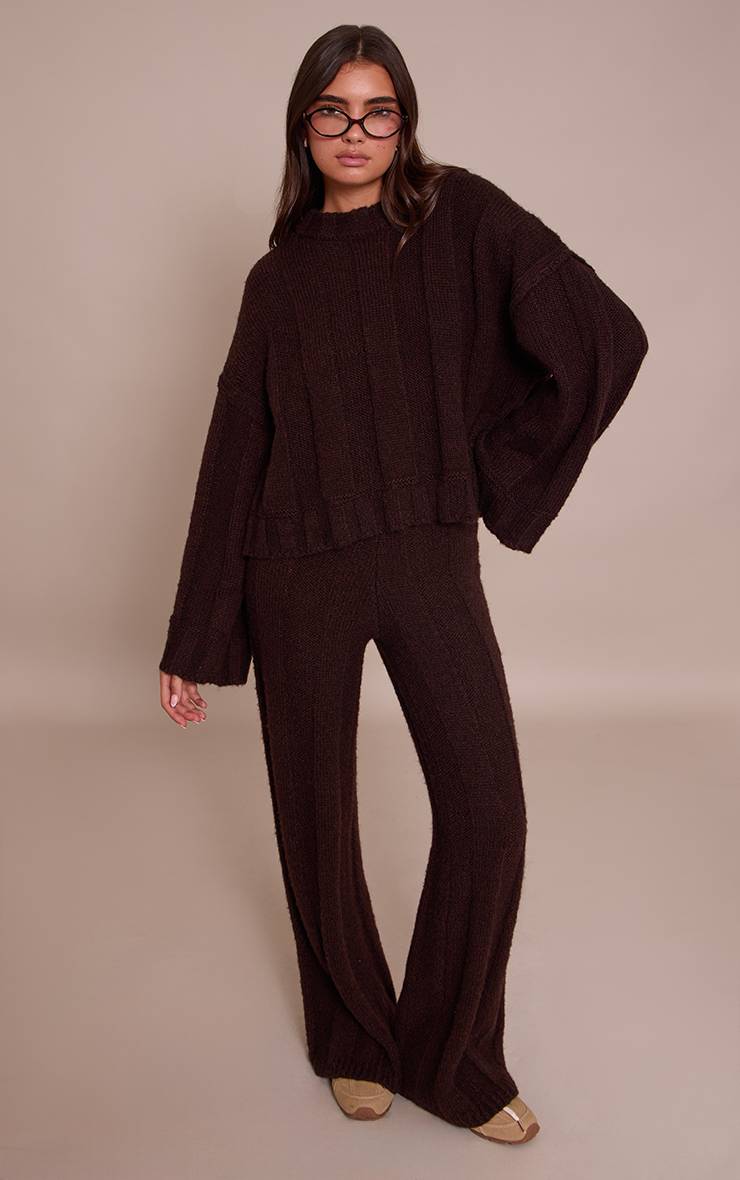Dark Chocolate Pantalon En Maille Côtelée Épaisse