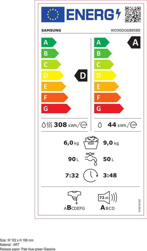 Samsung WD90DG6B85BE - Wasmachine - Wit - 6 kg - Voorlader - Vrijstaand