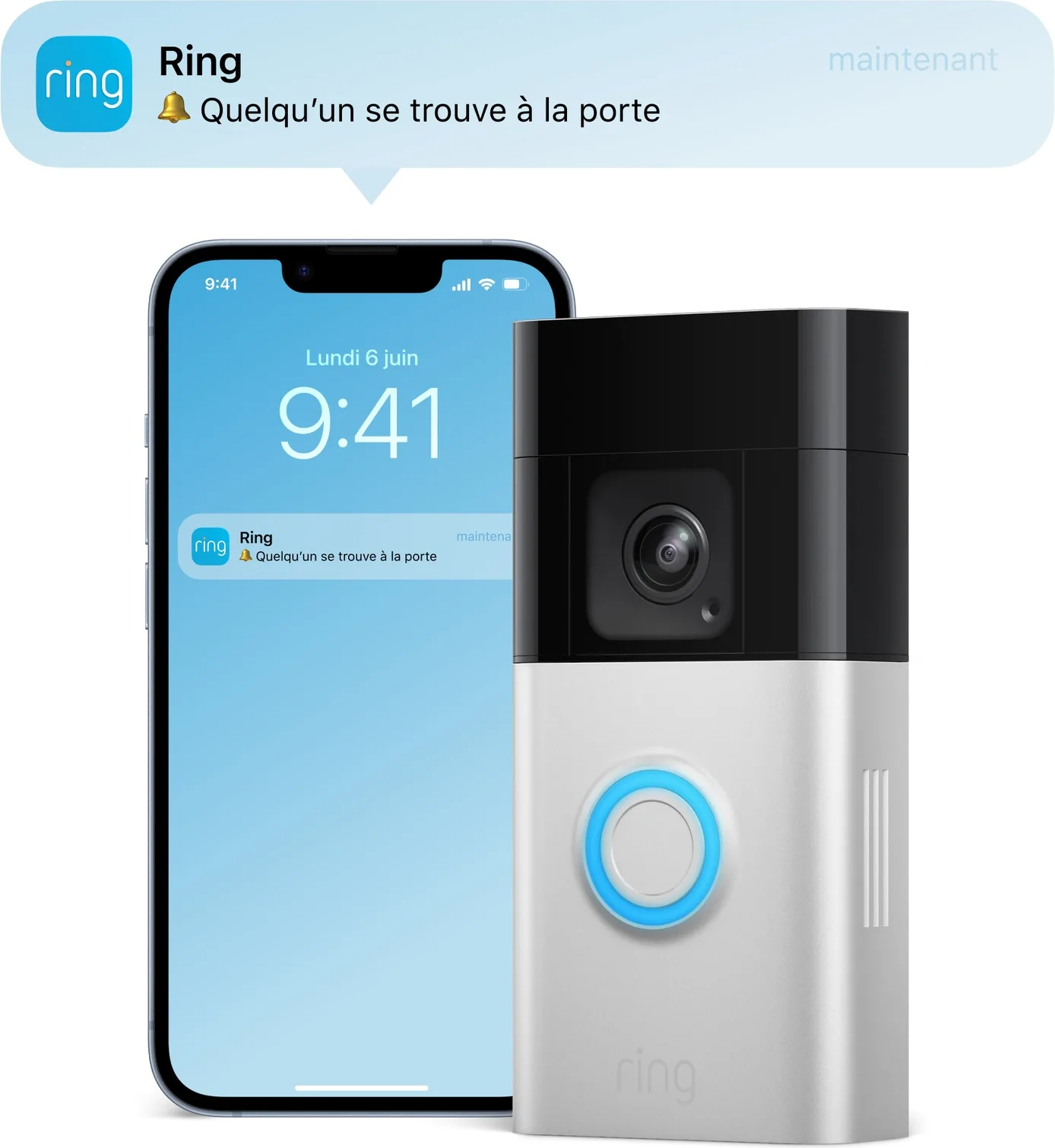 Ring Battery Video Doorbell Pro Nickel Satiné Sonnette connectée