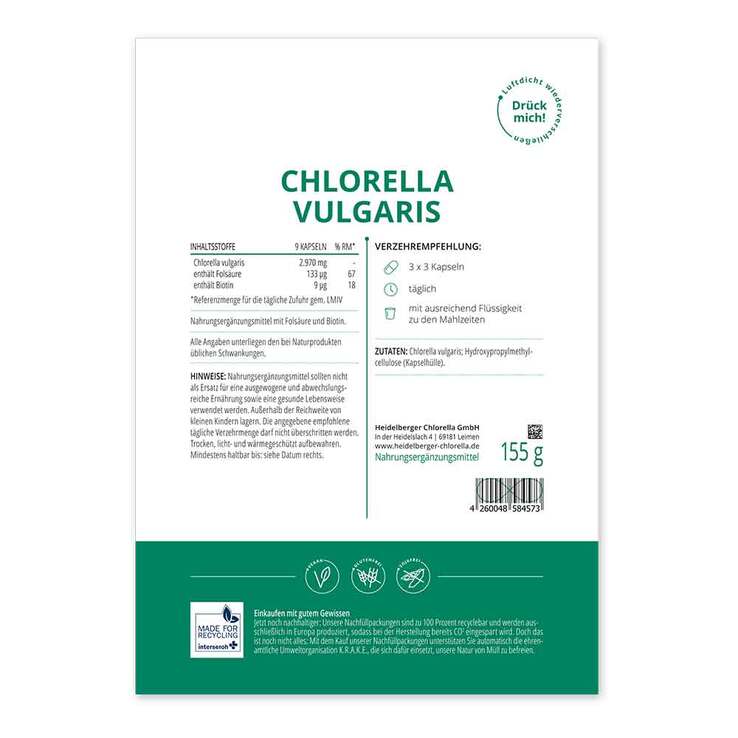 Chlorella Vulgaris Kapseln, 155 g