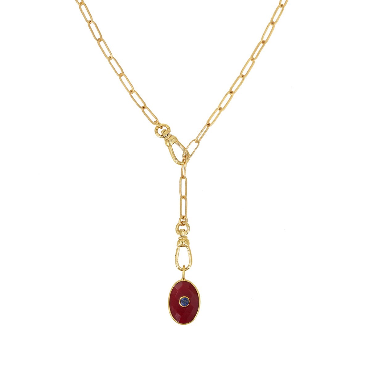 Sautoir oeil agate rouge doré à l'or fin 24k DEVA
