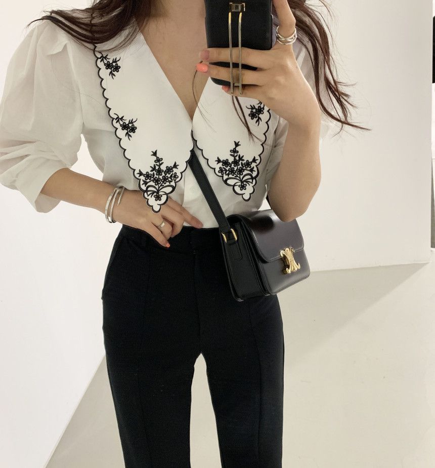 Cossita - Blouse met kraag en elleboogmouwen