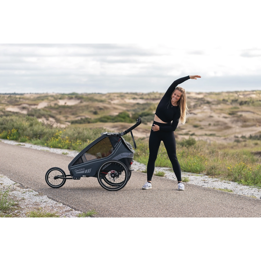 Qeridoo® Kinderfahrradanhänger Kidgoo 1 Sport Grey (Limited Edition) Kollektion 2023