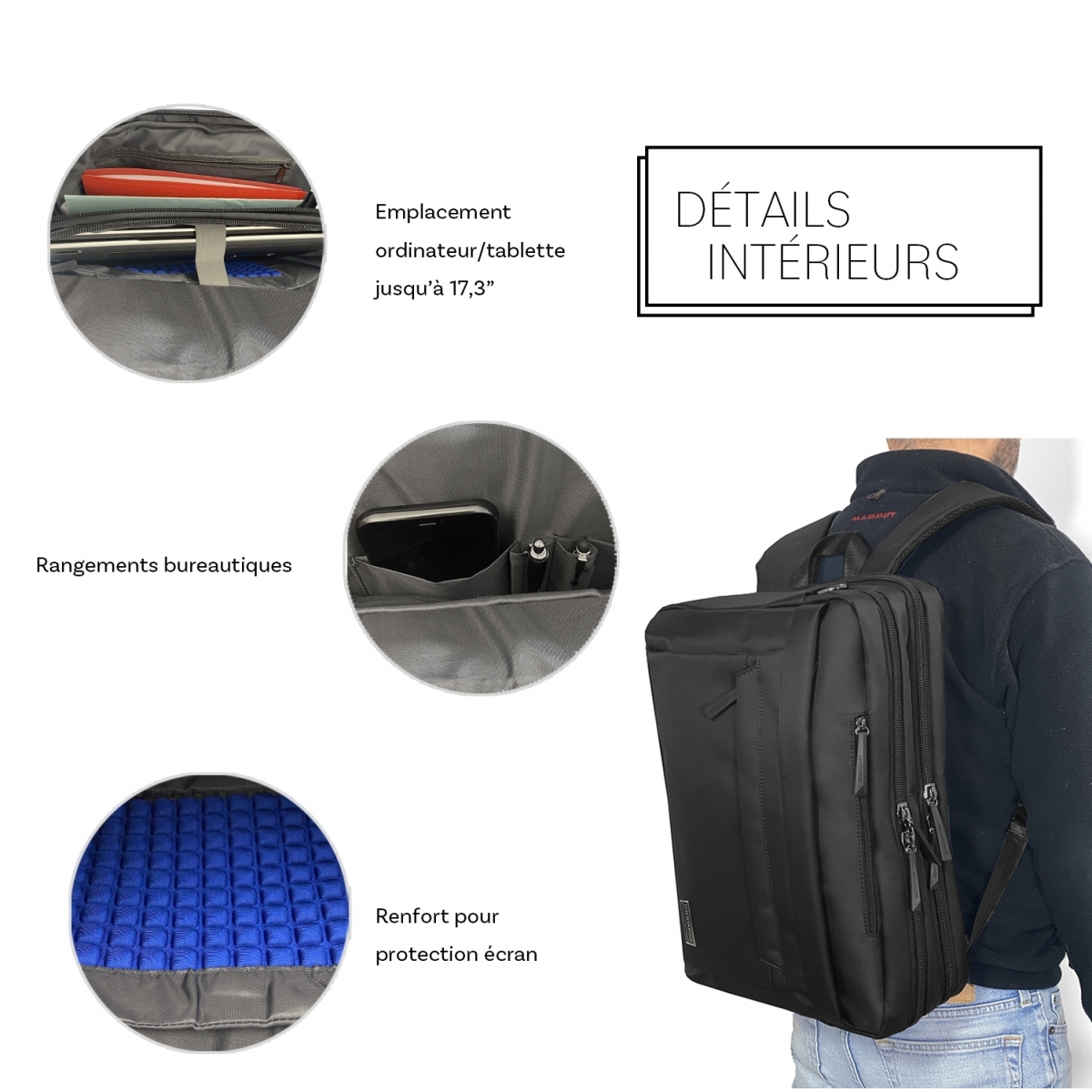David Jones Business 2en1 - Serviette/Sac à dos ordinateur David Jones 17.3