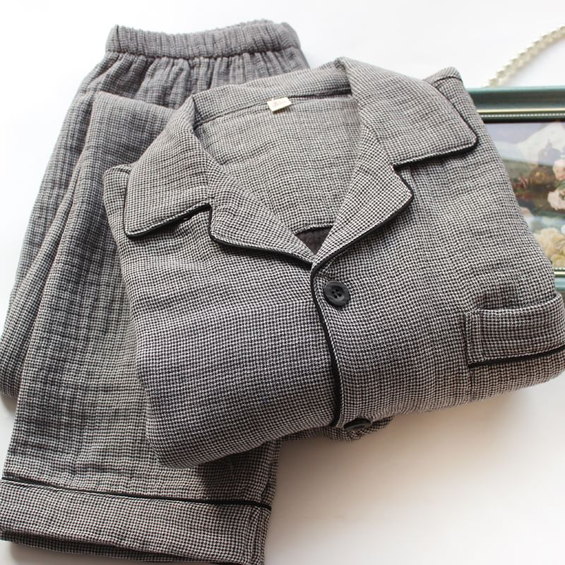 Dogini - Bijpassende pyjamaset voor koppels: geruite top met lange mouwen + broek