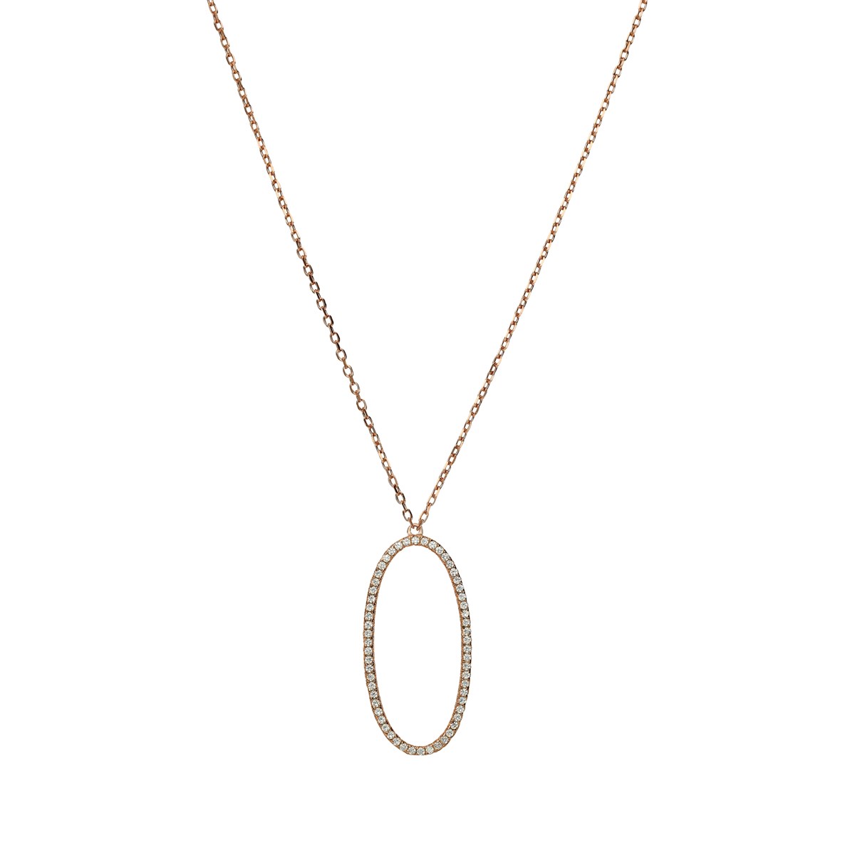 Collier Argent Forme Ovale Serti Rose