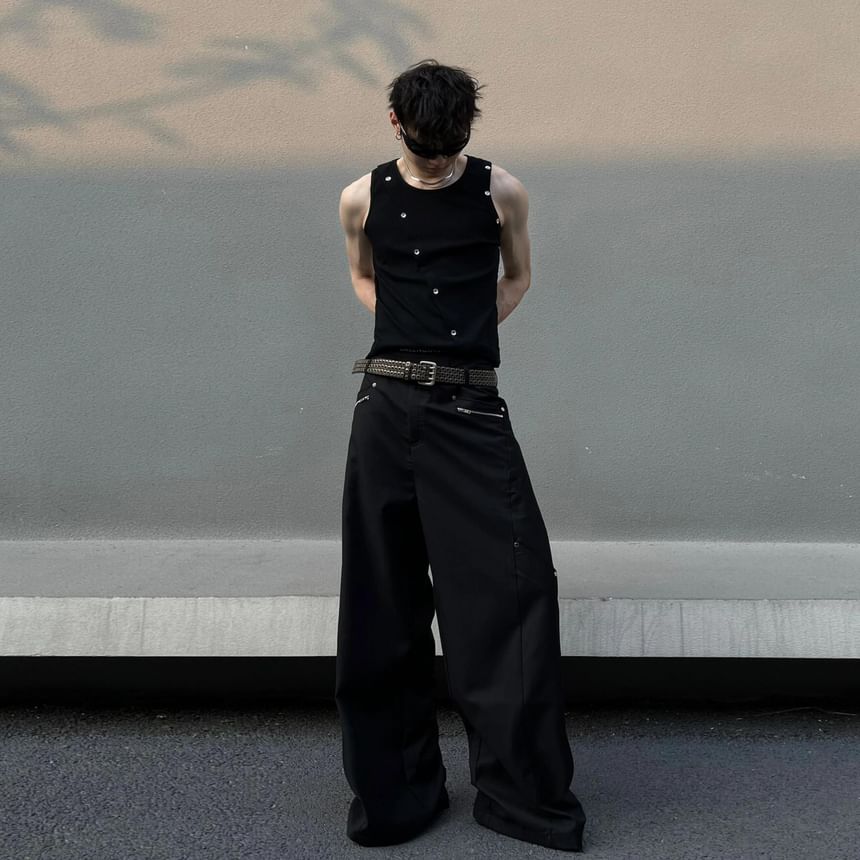 DragonRoad - Tanktop met ronde hals, effen paneel en knoopjes
