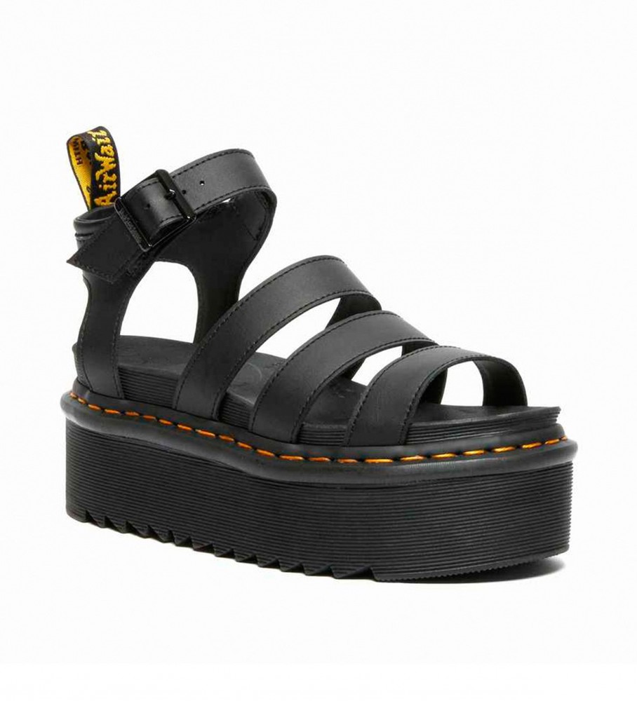 Sandálias Dr. Martens Blaire em couro preto - Plataforma de 6 cm -