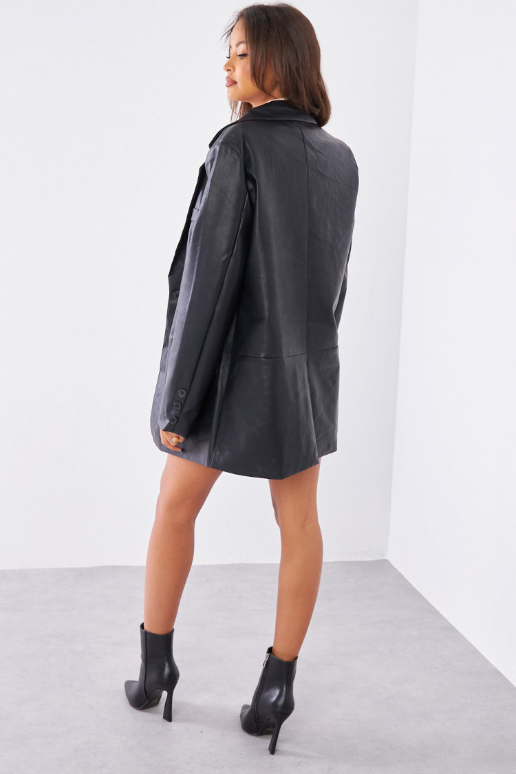 Veste blazer en simili cuir noir