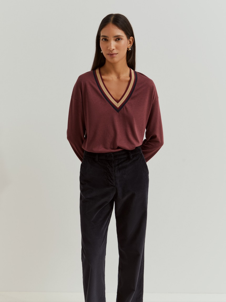 Camisola liocel e algodão decote em V