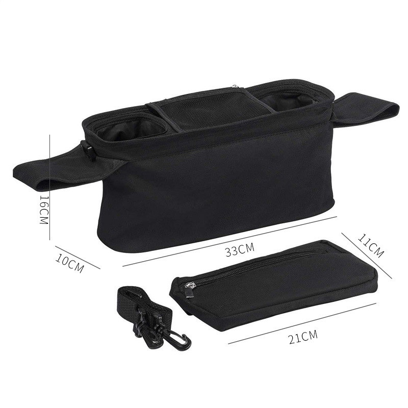 (33x16x10cm) Kinderwagen Organizer Tasche Wickeltasche Aufbewahrungsfächer für Windeln / Milchflasche / Kleidung - Schwarz