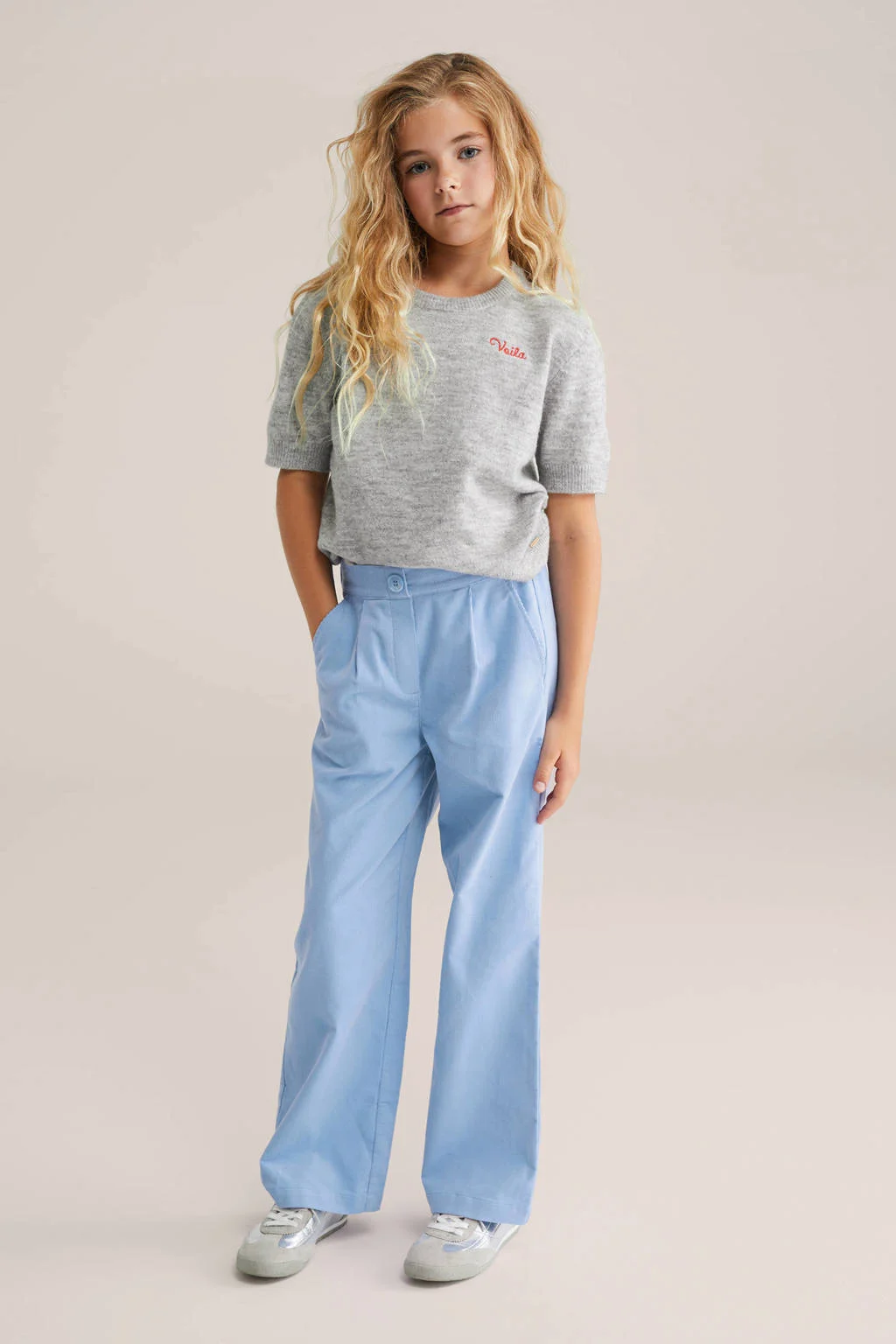 WE Fashion corduroy loose casual broek lichtblauw