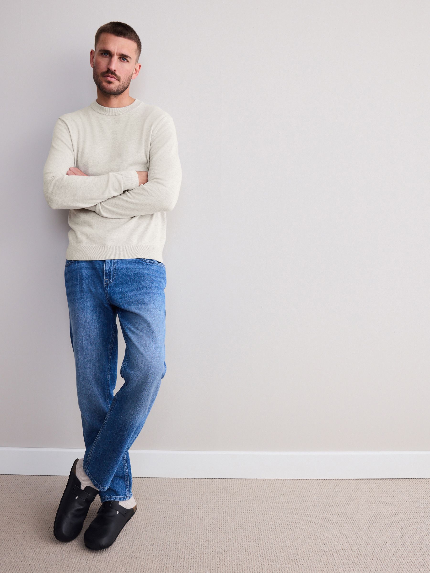 Moutkleurig - Regular Fit Signature Merino Wool Blend Lightweight Crew Jumper