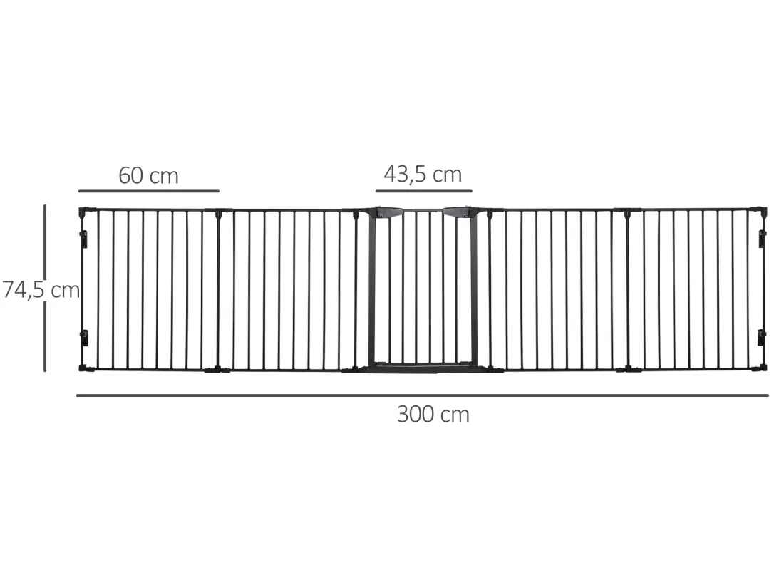 Barrière de sécurité parc enclos chien modulable pliable porte verrouillable intégrée 5 panneaux en métal 300L max. x 74,5H cm métal PP noir