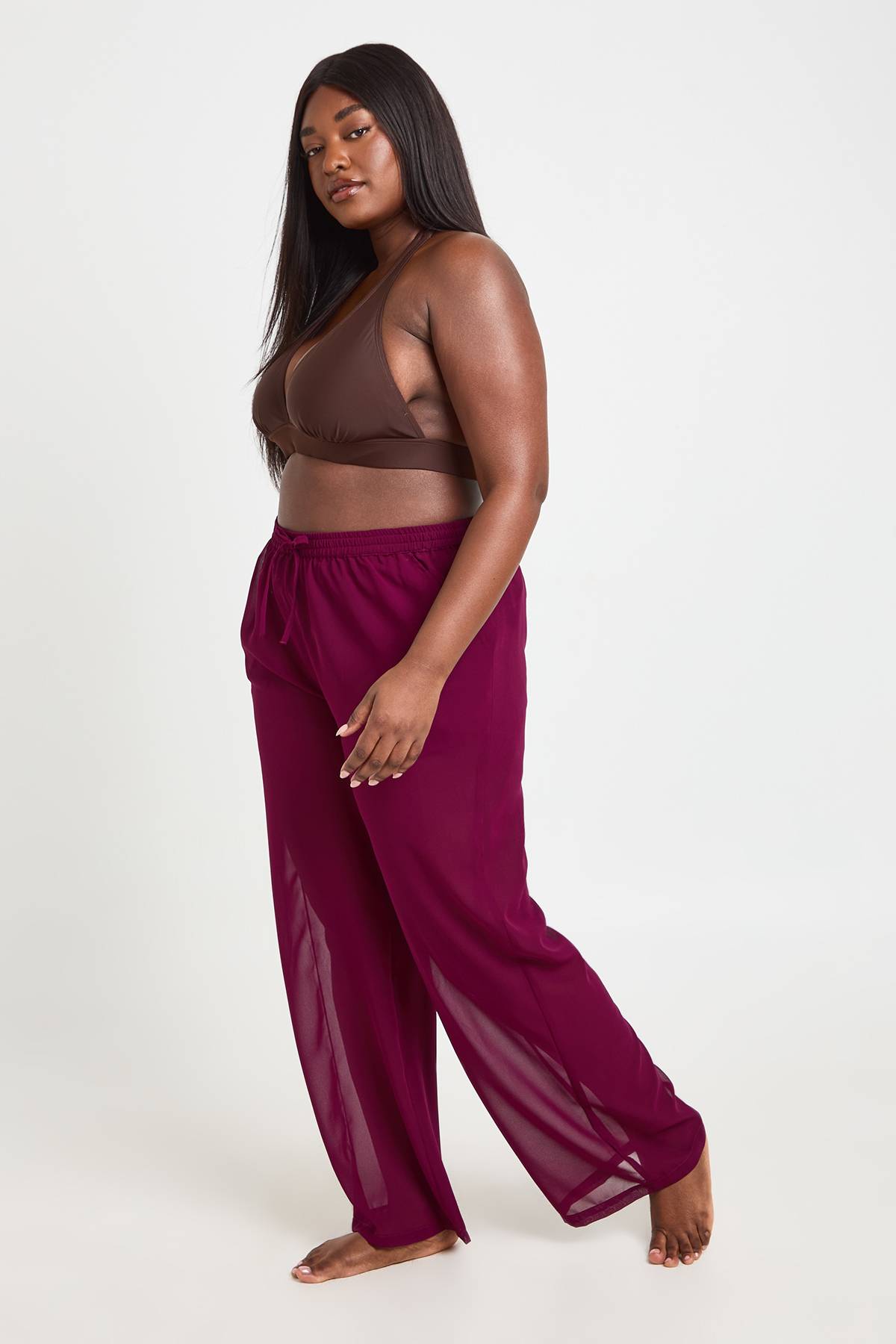 boohoo Pantalon De Plage En Mousseline Grande Taille