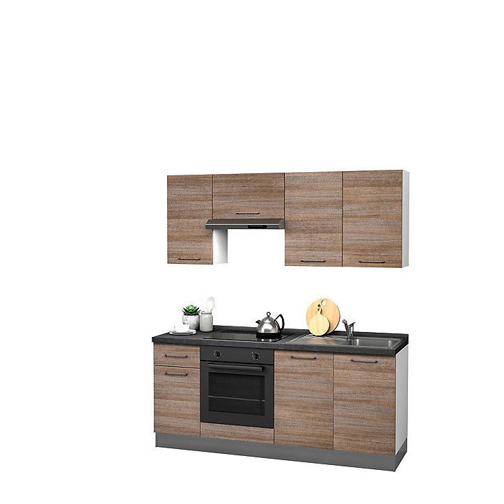 Cuisine complète pré-montée All in Stella décor chêne L.190 cm avec électroménager