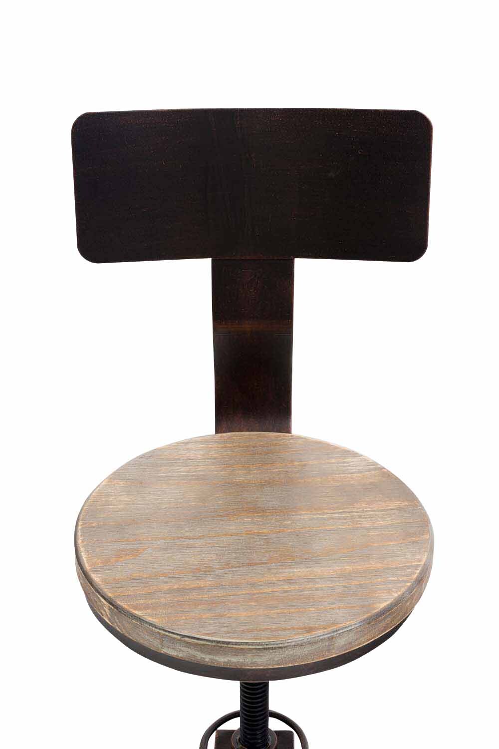 CLP 2er Set Barhocker Elko Im Industrial-Look I Höhenverstellbarer Thekenhocker Mit Holzsitz Und Rückenlehne I Metallhocker Mit Fußstütze