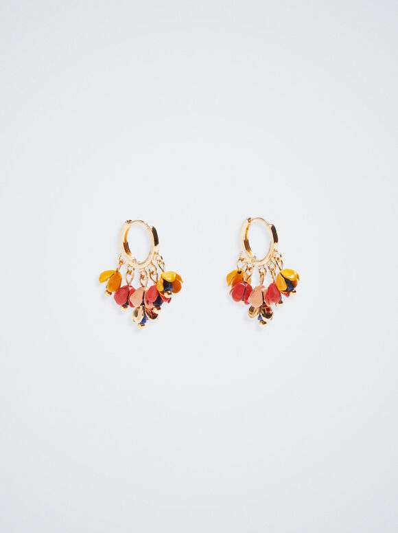 Brincos de argola com pedra semipreciosa - Multicor