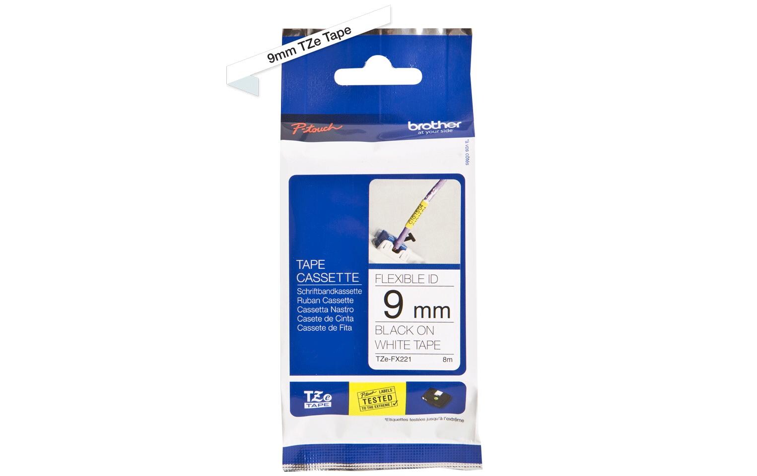 Beschriftungsband TZe-FX221 Schwarz auf Weiss9 mm-Beschriftungsband für Etikettendrucker