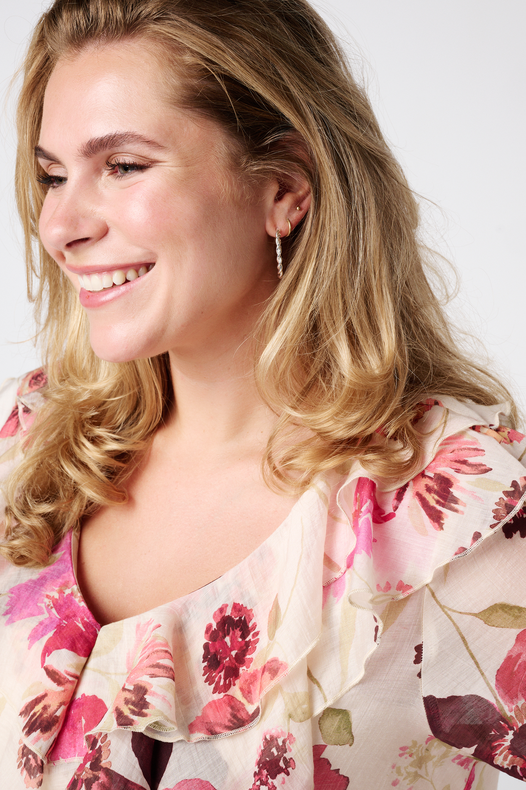 Blouse met ruches en print Multi Pink