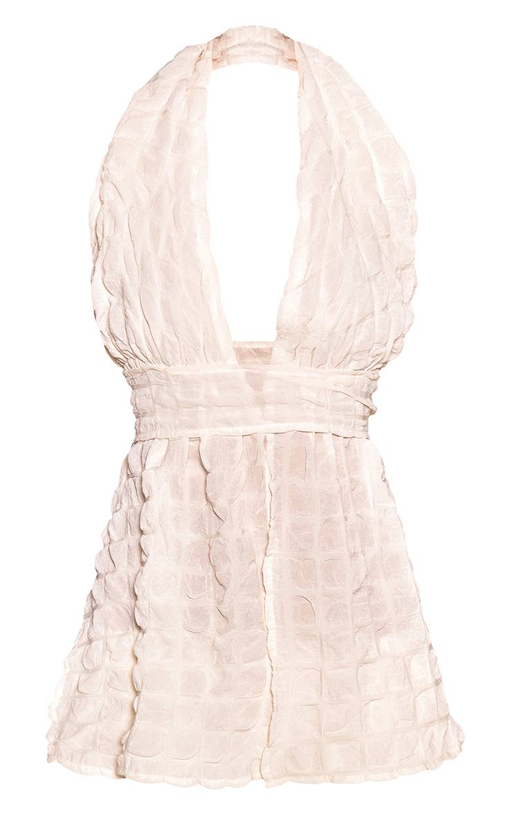 Crème Ensemble Haut Col Licou À Taille Nouée Et Texture Bullée