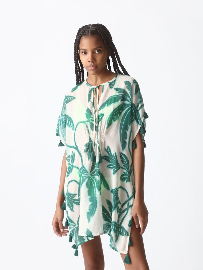 Caftan com franjas - Verde claro