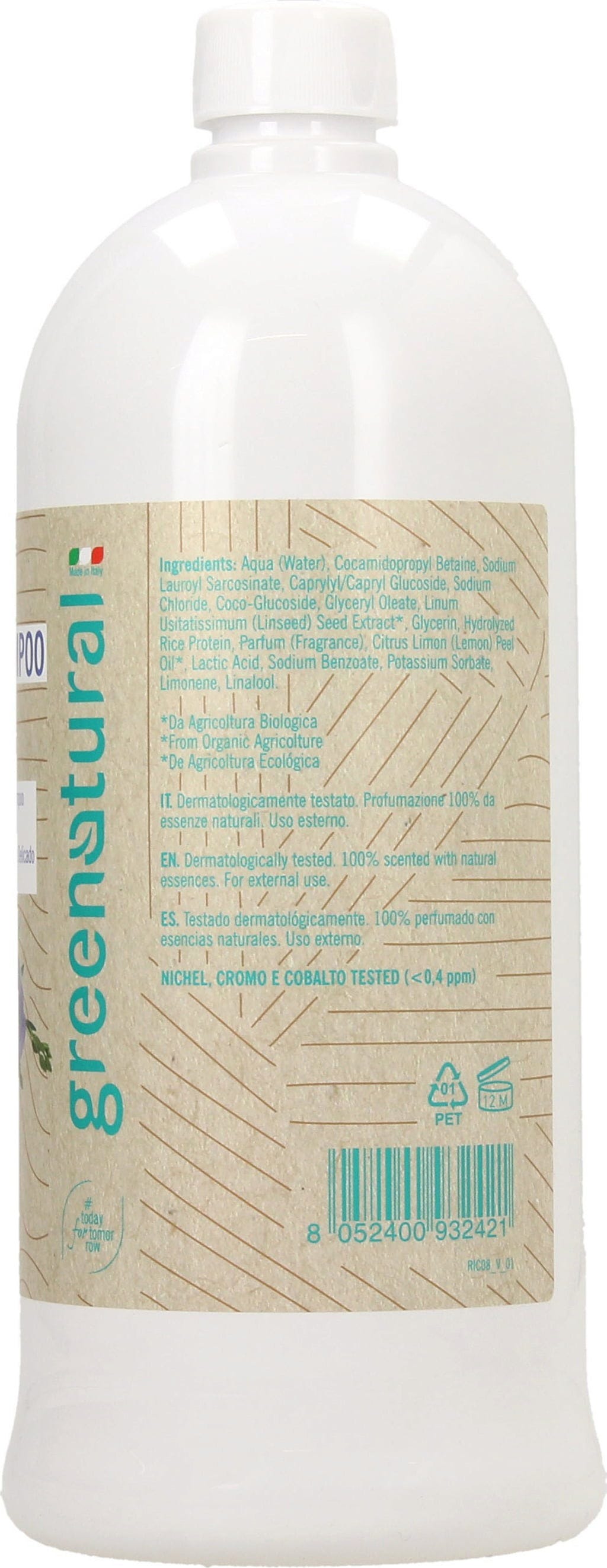 greenatural  2in1 Sanftes Duschgel & Shampoo Flachs & Reis, 1000 ml (1 l)