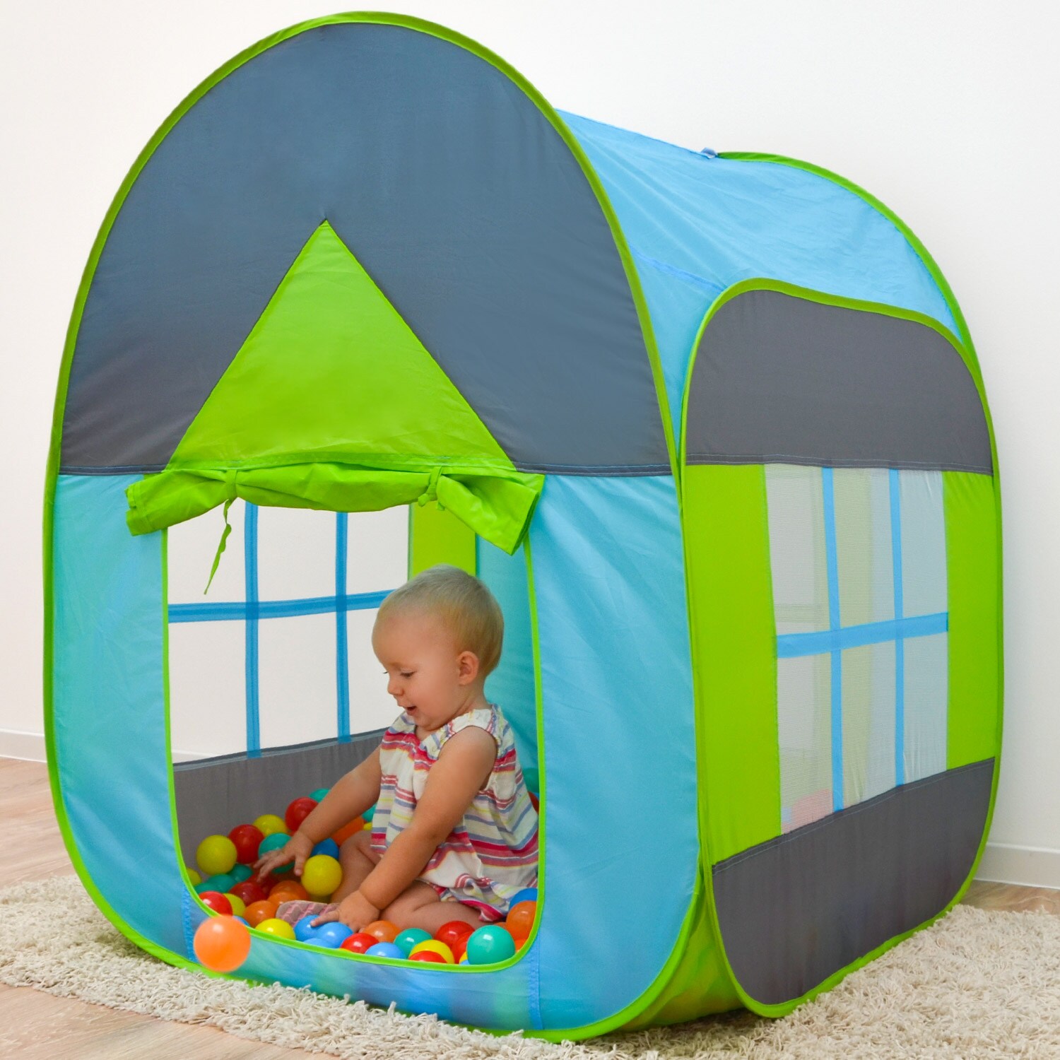 Bällebad Spielzelt 90x90x110cm Popup Baby Spielhaus Kinder-Zelt Blau
