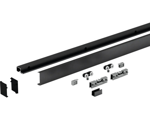 Pertura glazen schuifdeur complete set Freia Clear 900x2050 mm incl. Selir aluminium zwart beslag, verzonken handgreep