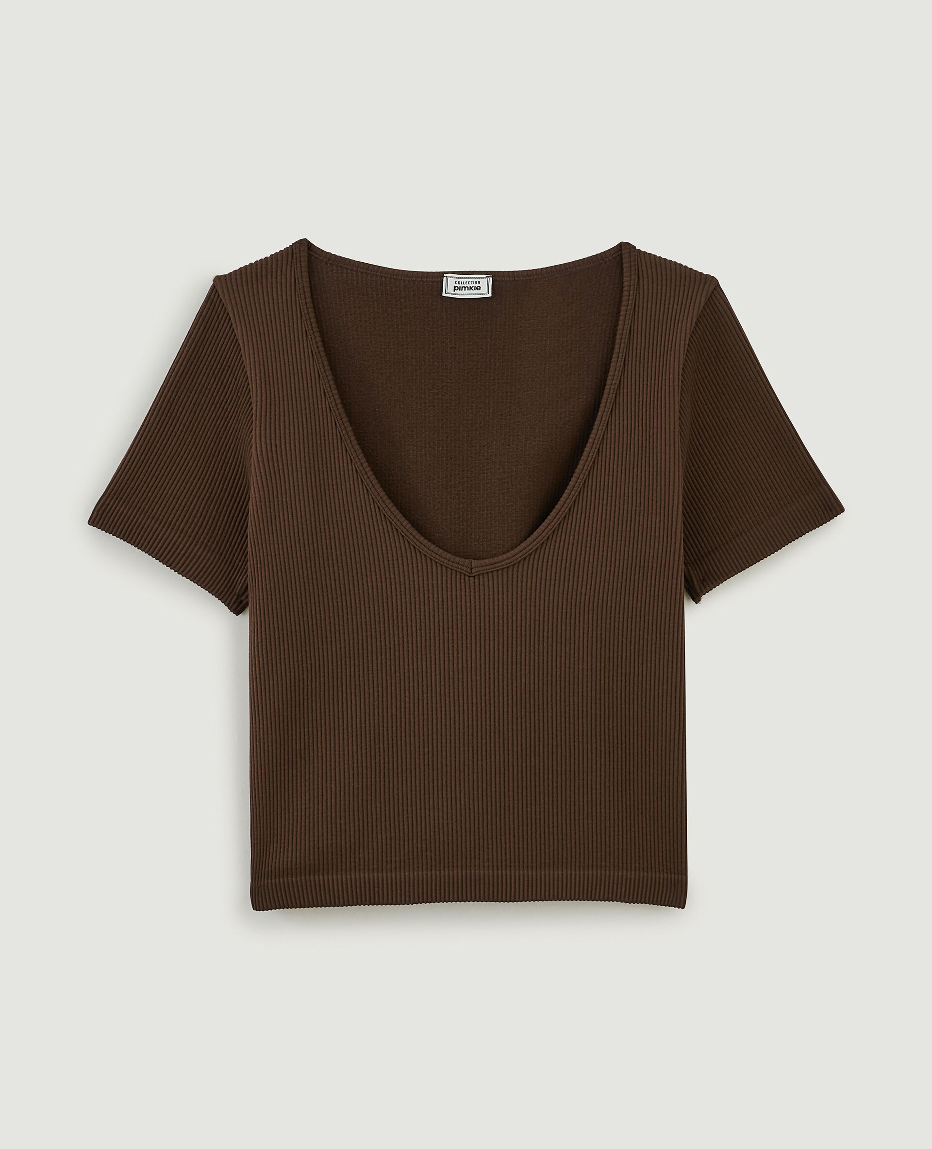 T-shirt cropped col V - Marron