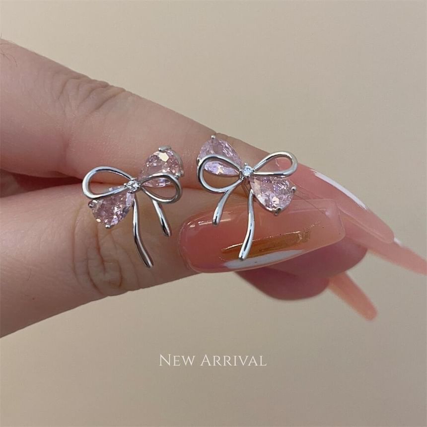 Rosesand - Oorbellen met strik en strass steentjes