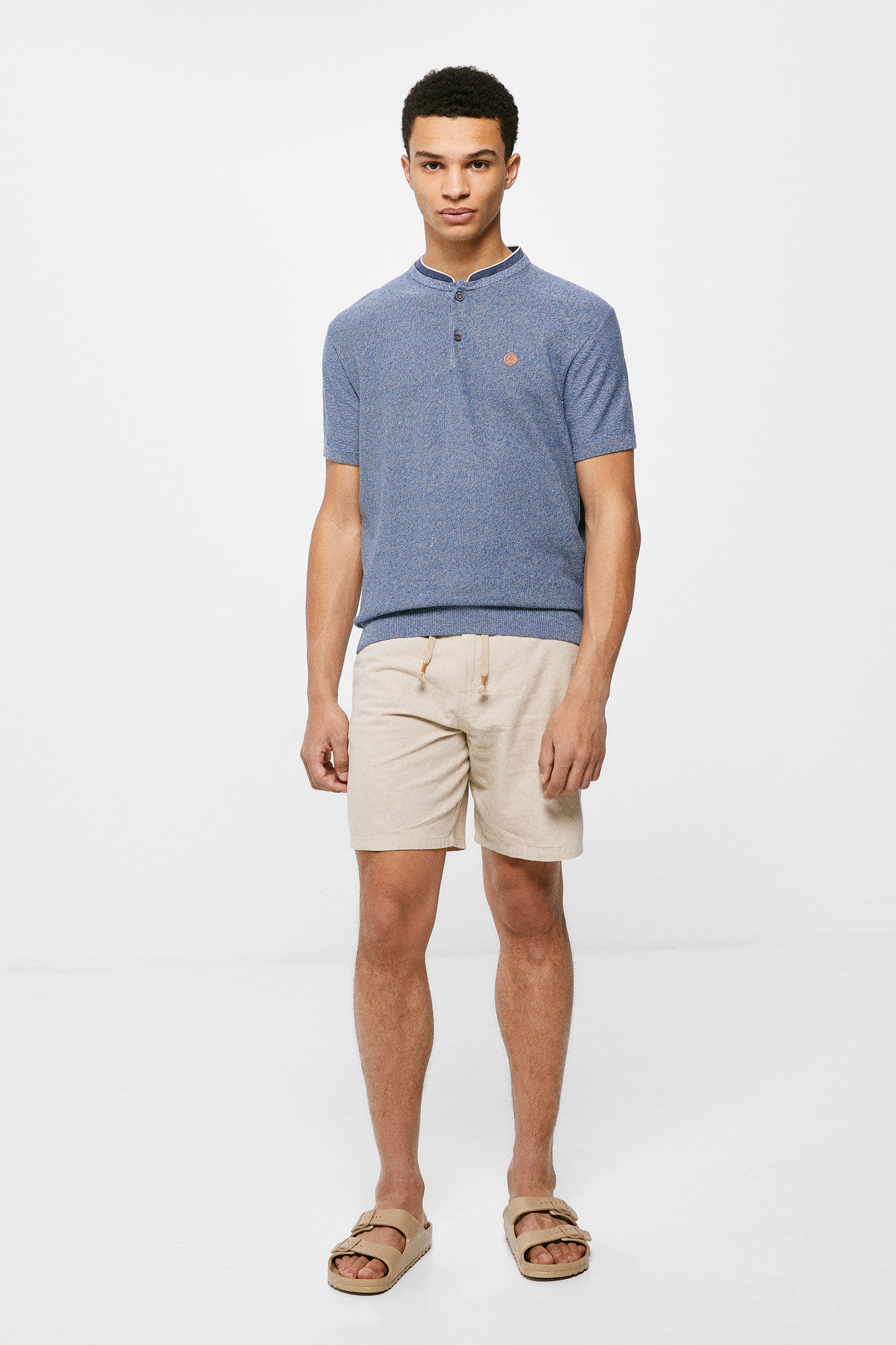 Polo de gola alta - azul médio