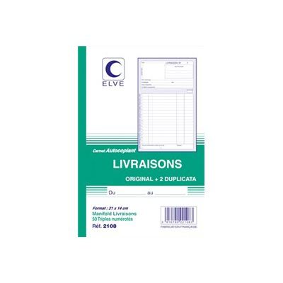 ELVE - Manifold Carnet de livraisons - 50 tripli - 21 x 14 cm