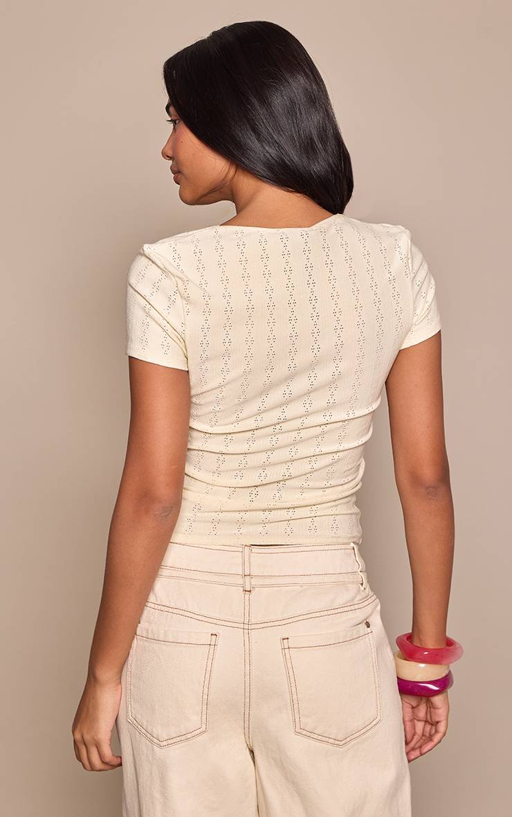 Citron T-shirt À Manches Courtes Avec Détail Encolure En V Et Motif Pointelle