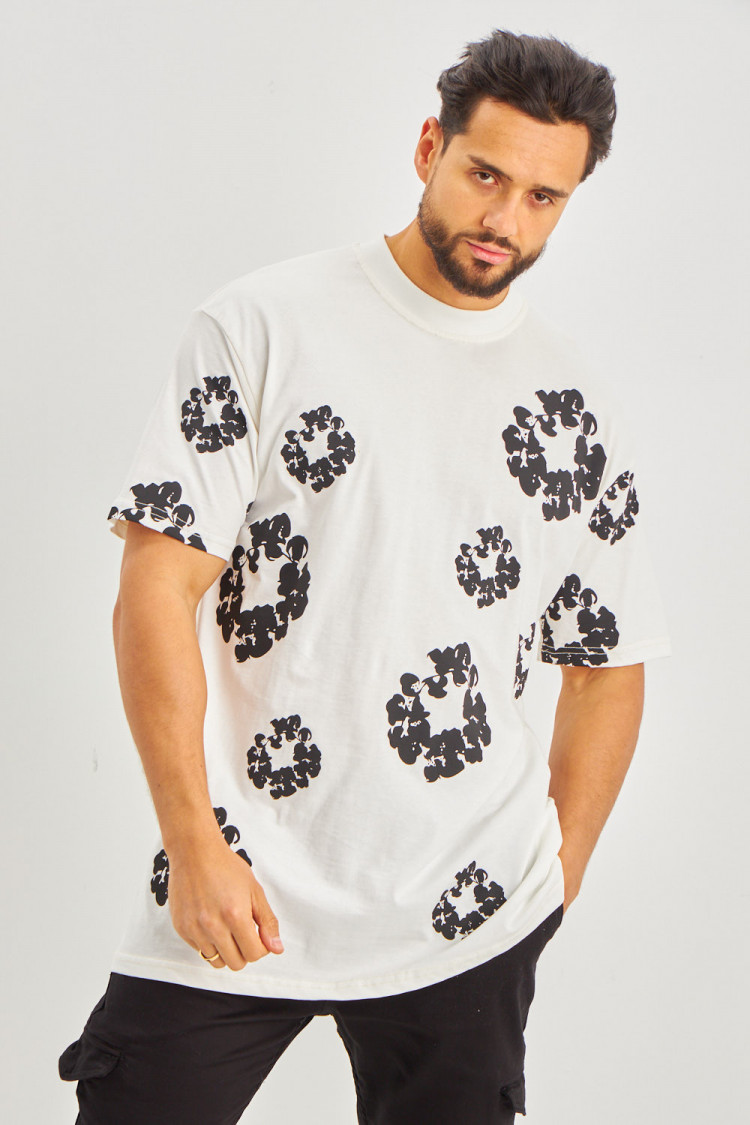 T-shirt motif floral blanc