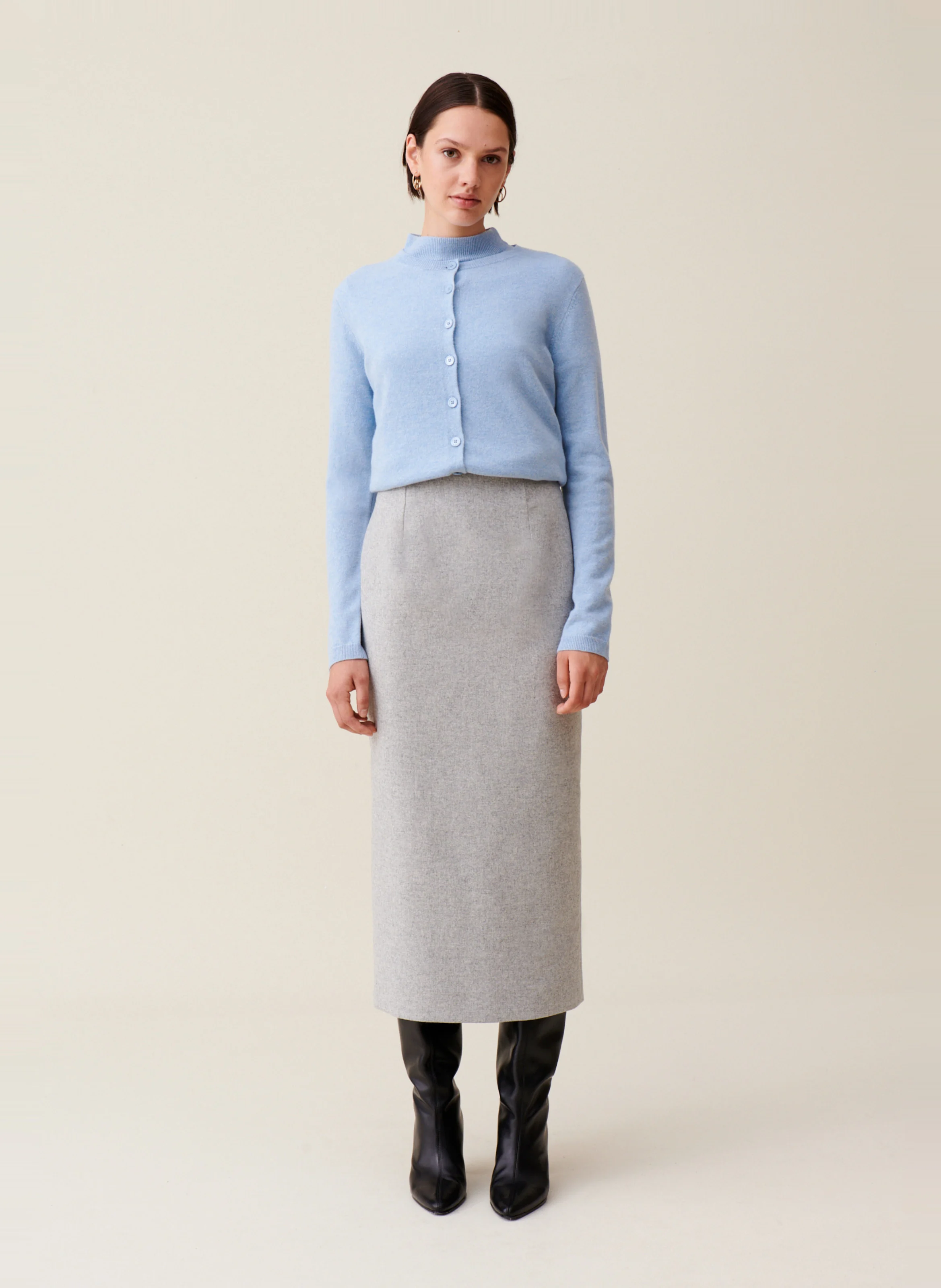 Jupe crayon taille haute en laine mélangée | Gris