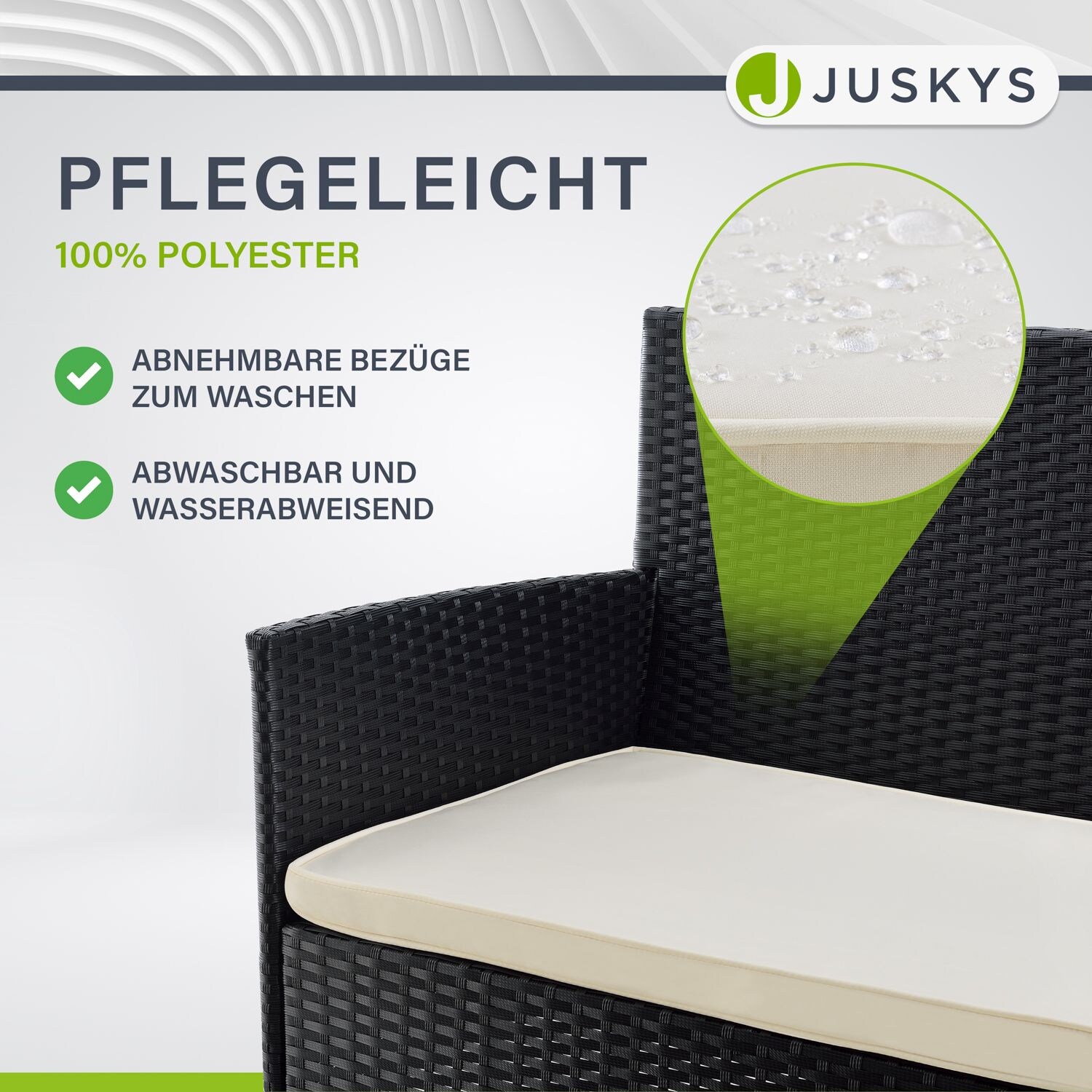 Juskys Polyrattan Gartenmöbel-Set Fort Myers schwarz mit Tisch, Sofa, 2 Stühle & Auflagen