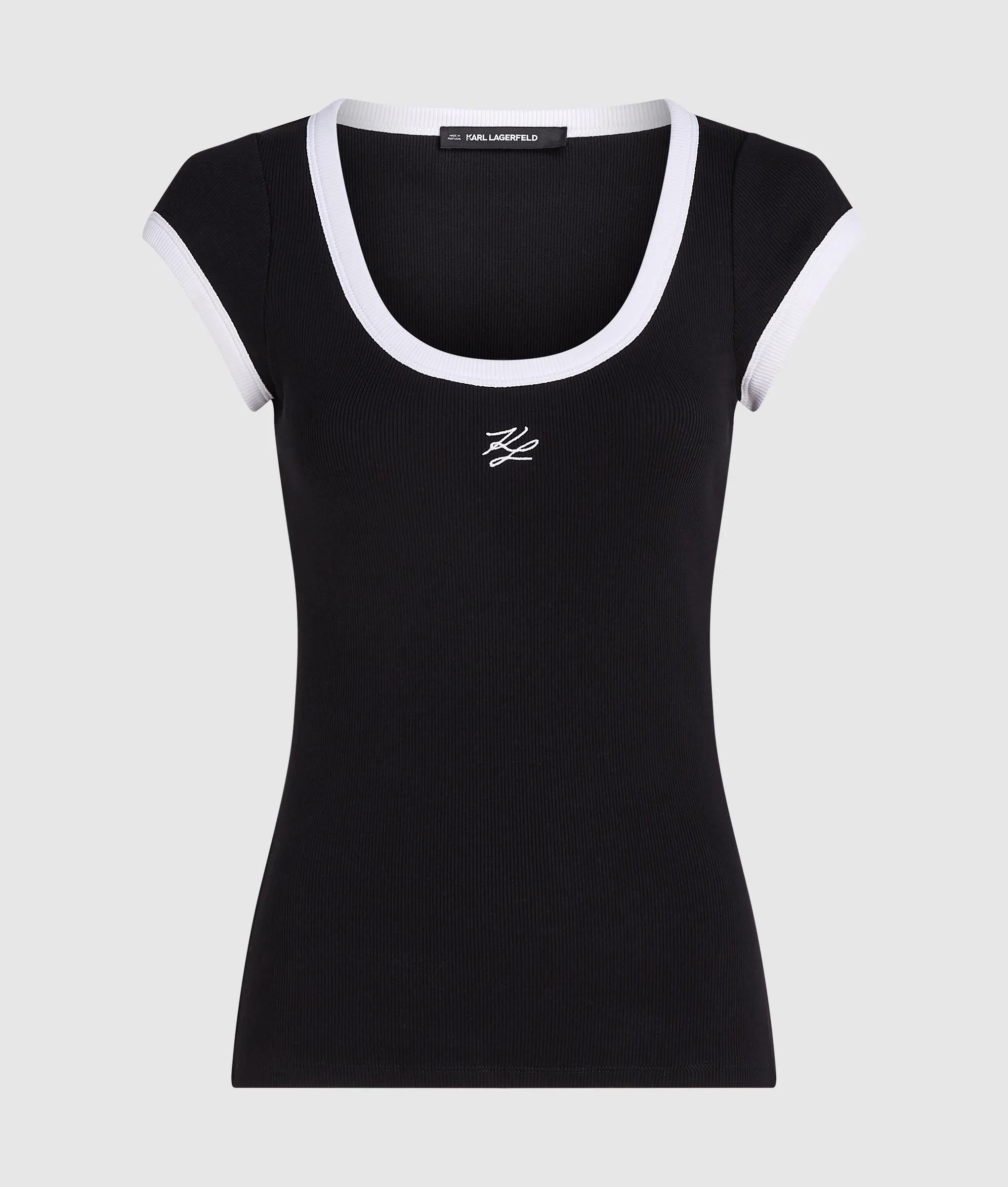 Zwart-wit T-shirt met ronde hals
