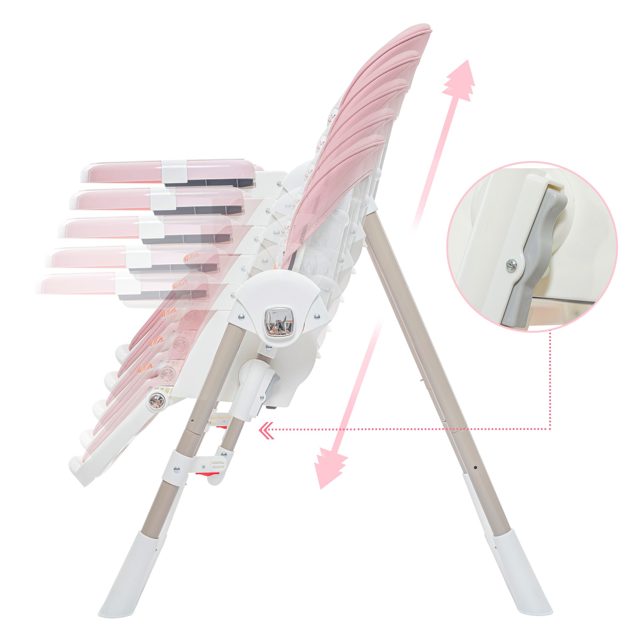 Baby Vivo 3in1 Kinderhochstuhl / Babywippe höhenverstellbar für Kinder - Lulu in Rosa
