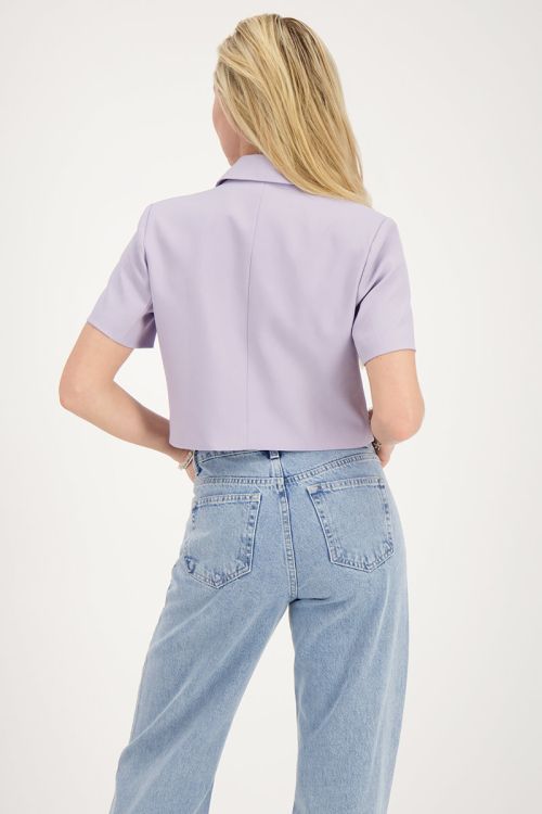 Lila cropped blazer met korte mouw