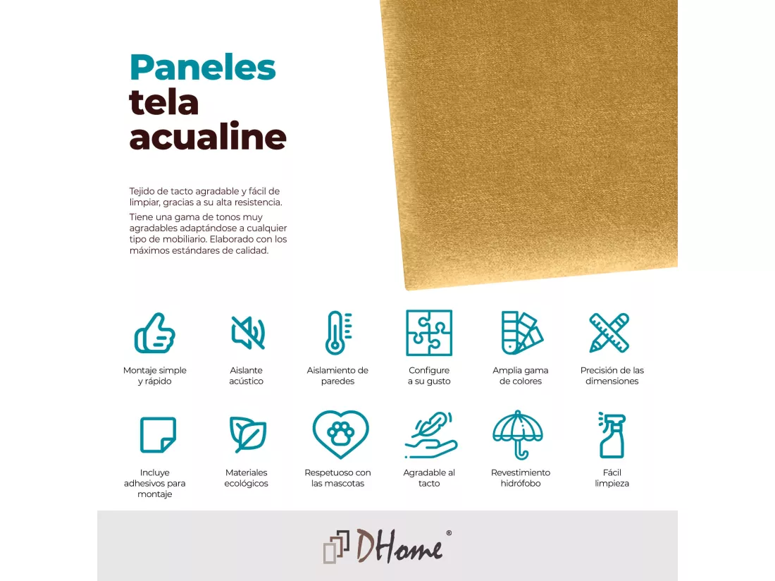 DHOME Lot de 6 Panneaux Rembourrés en Tissu Aqualine Autocollants pour Mur Acoustiques Absorbants Protection contre les Chocs (Moutarde, 60x20cm, x6)