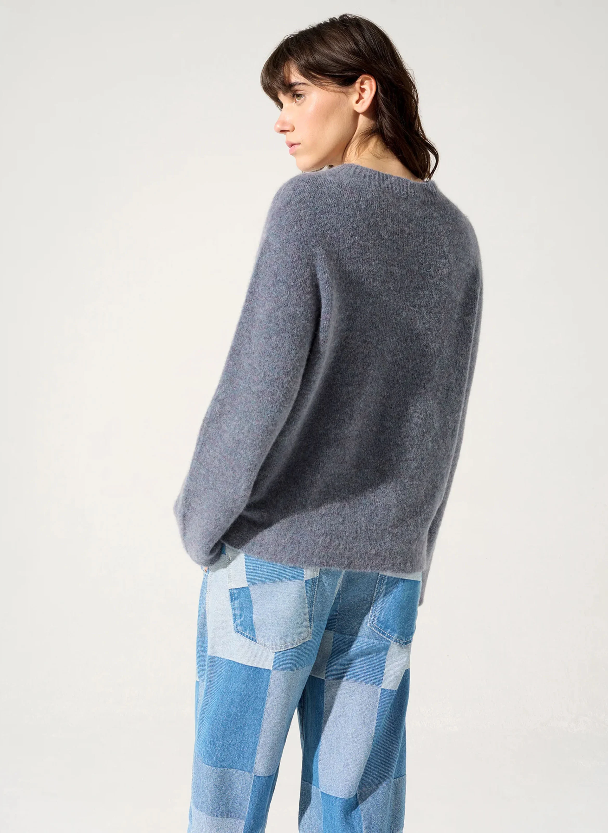 WAYNE - Pull droit col rond en maille mélangée | Bleu