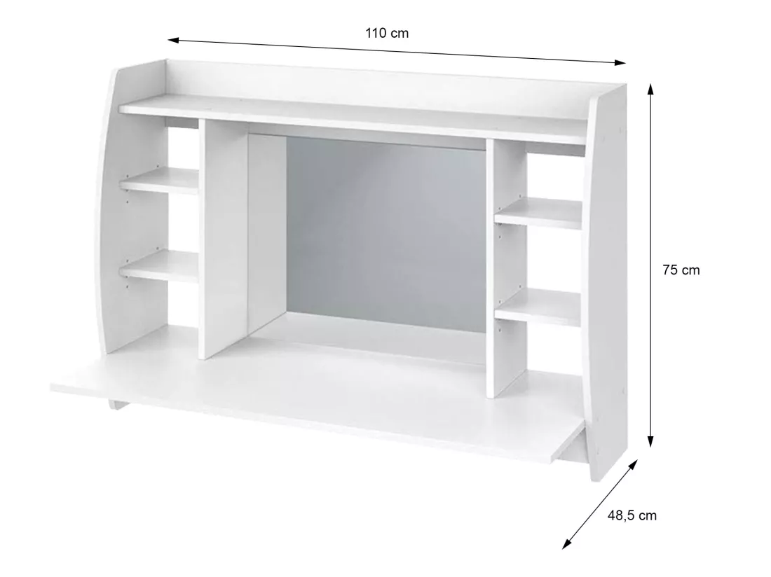 Table de maquillage suspendue MDF blanc avec miroir 110x75x48,5 cm ML-DESIGN