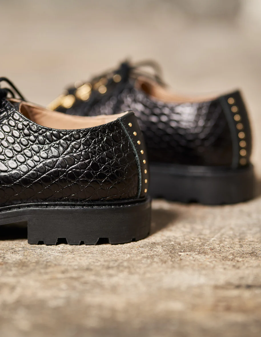 Derbies Agnès - Cuir Croco Noir