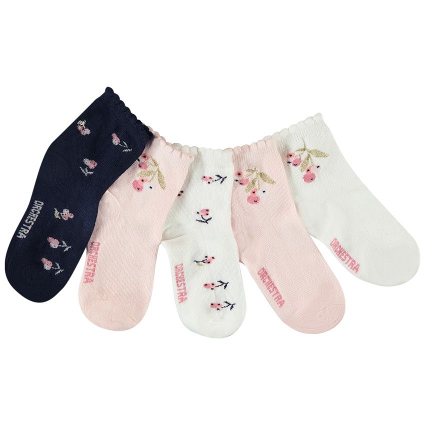 Lot de 5 paires de chaussettes motifs myrtilles pour fille - Ecru
