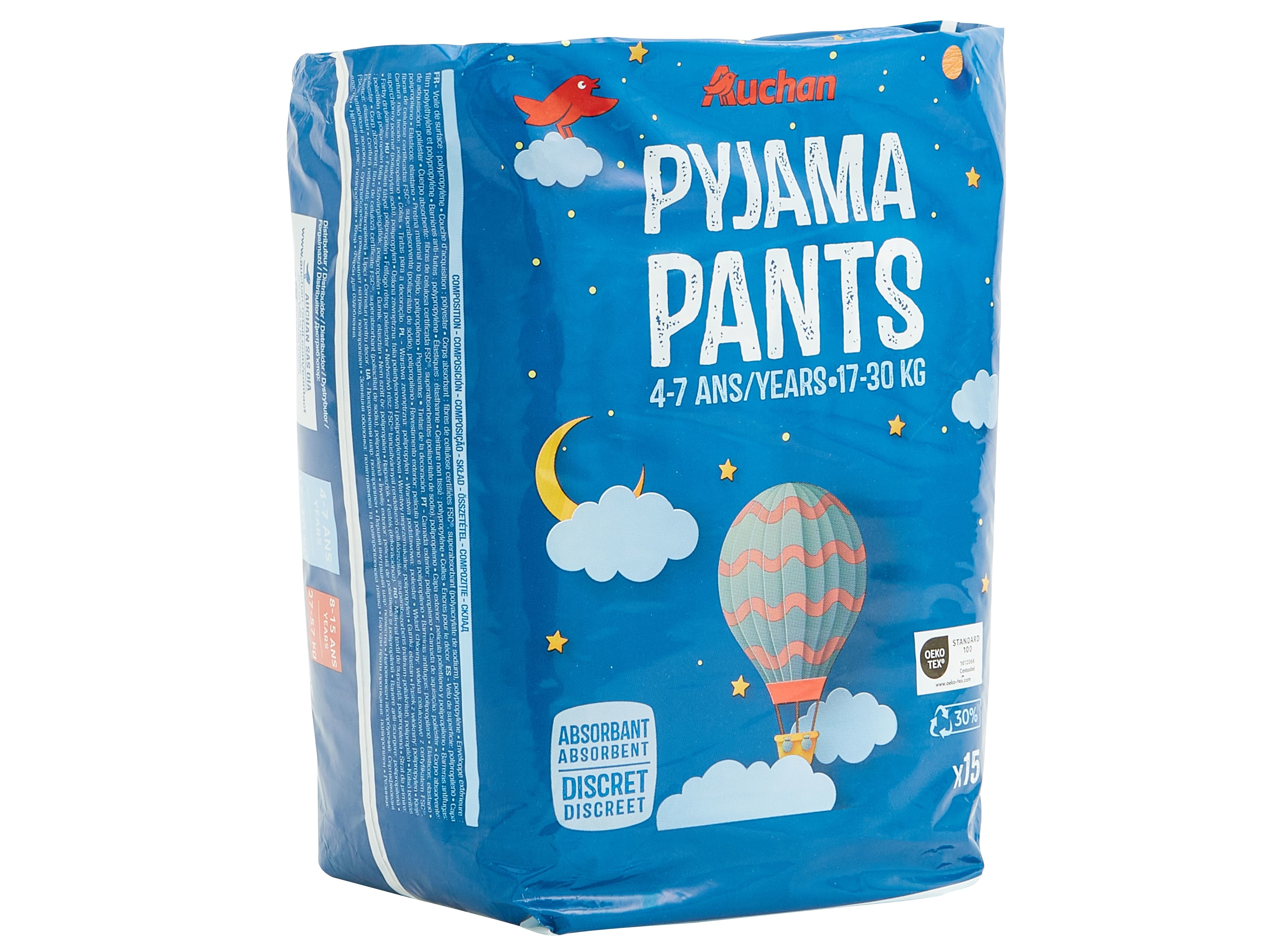 CUECAS NOITE AUCHAN PYJAMA PANTS 4-7 ANOS 17-30KG 15UN