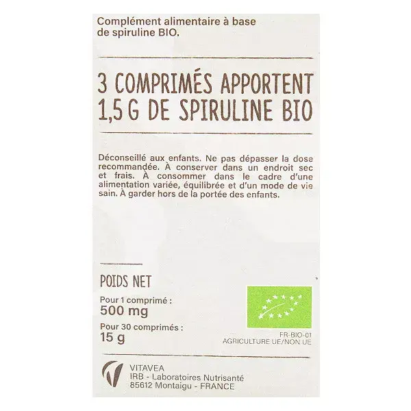 Nutrisanté Vitavea Les Nutri'Sentiels Bio Spiruline 30 comprimés