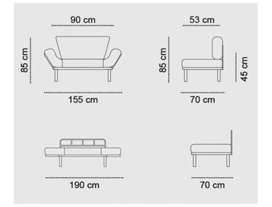 CONCEPT1 - Canapé lit Nitta 2 places noir 155 x 70 x h85