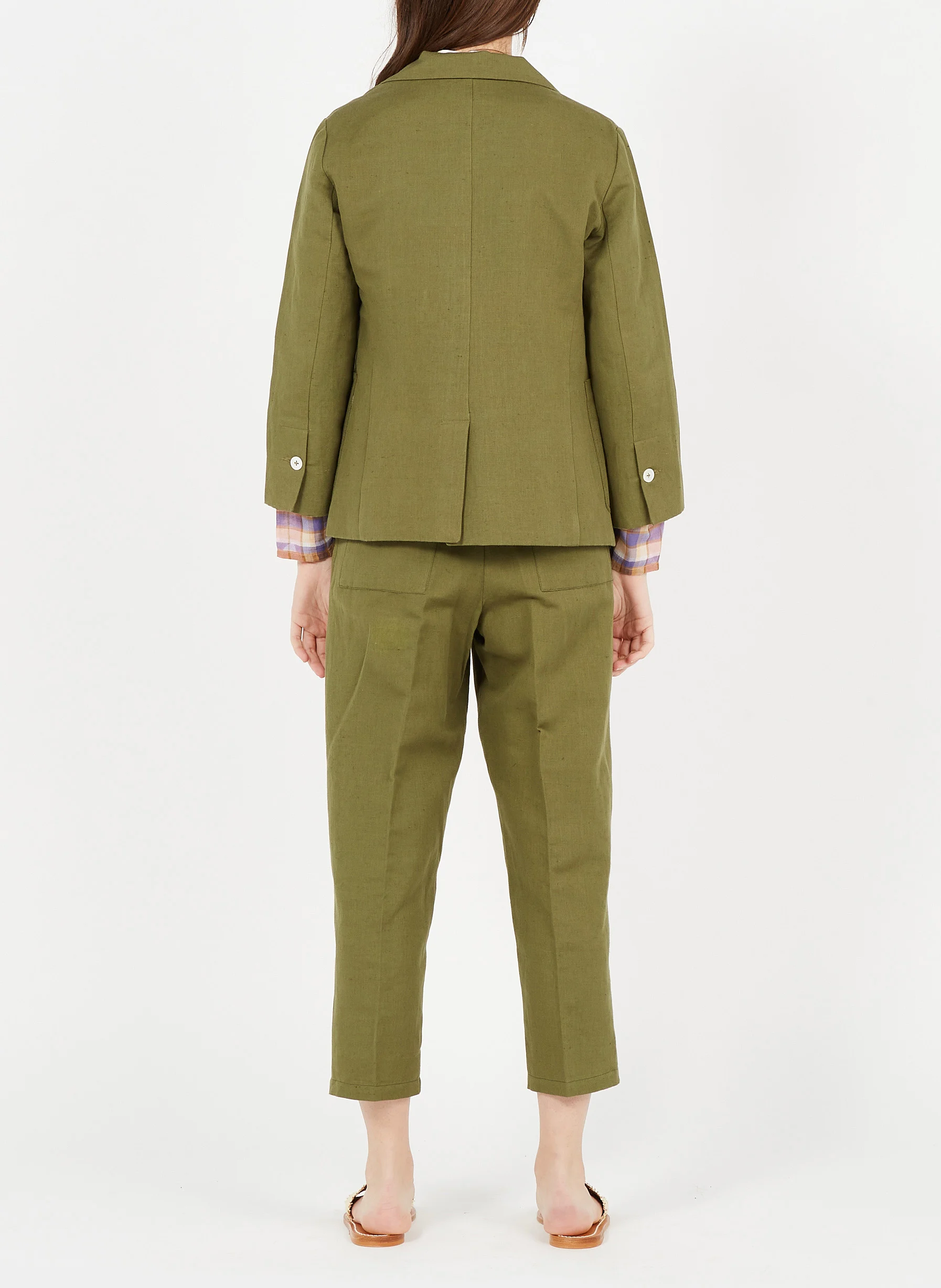 ALAN - Pantalon carotte taille haute en lin et coton | Kaki